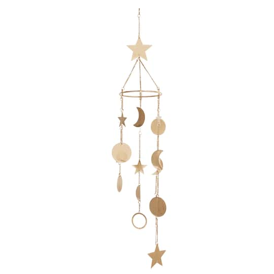 39" Gold Metal Eclectic Moon & Stars Wind Chime